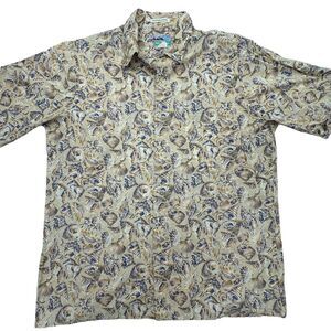 Reyn Spooner Shirt Mens L Hawaiian Beach Shell Conch Short Sleeve Button Up